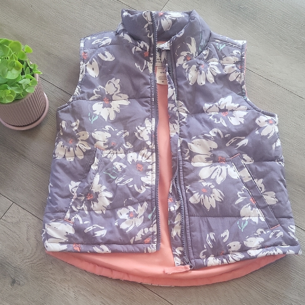 Size 4 Floral Kids Puffer Vest - Purple and Pink